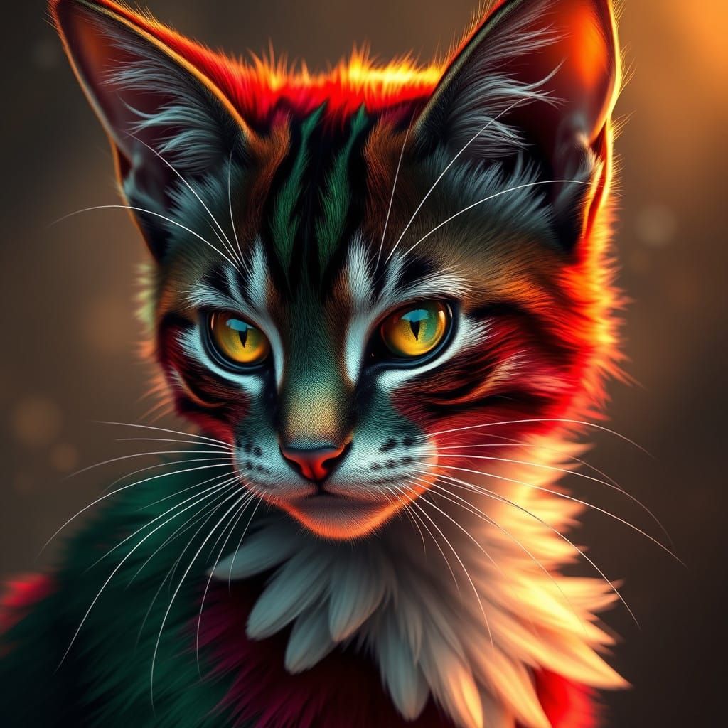 Vibrant Feline Portrait in Harlequin Colors