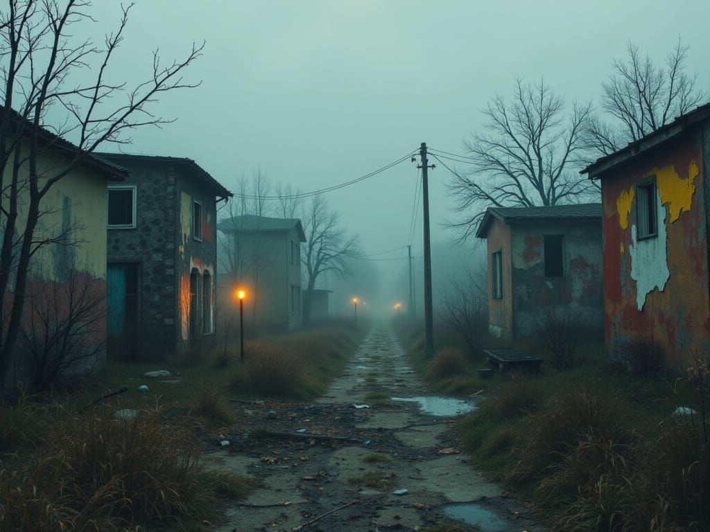 Eerie Dystopian Landscape with Abandoned Buildings