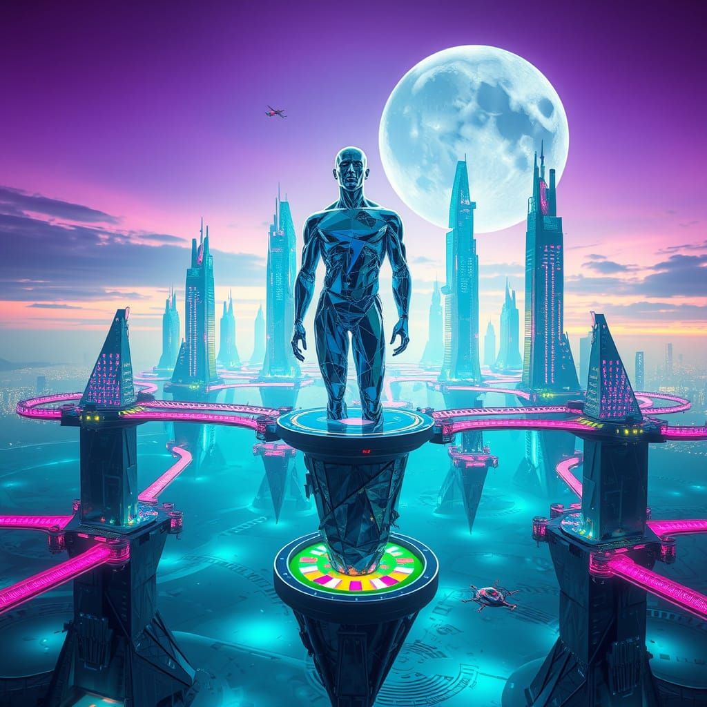 Futuristic Floating City Above Glowing Ocean