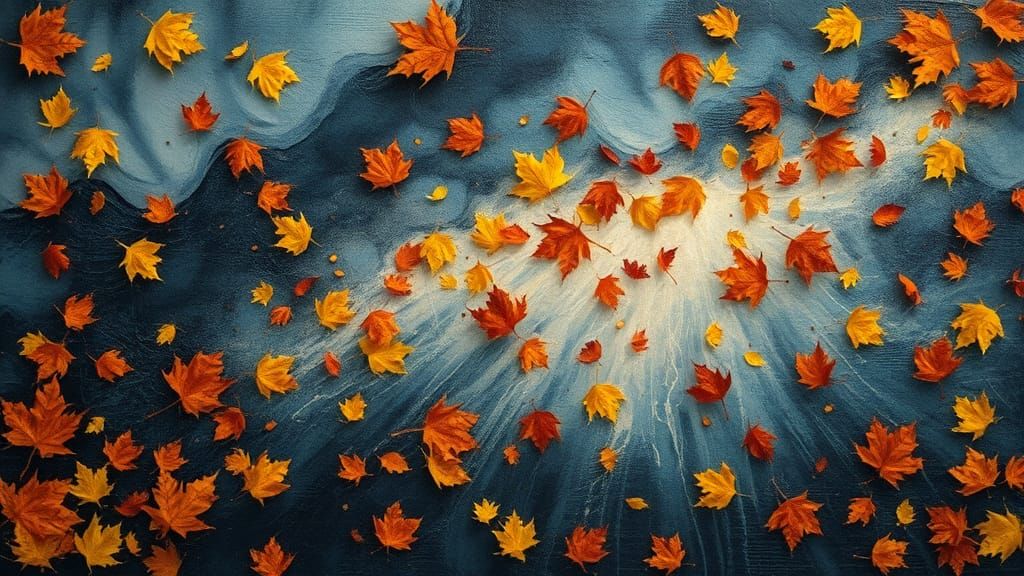 Autumn Leaf Collage Painting of a Storm