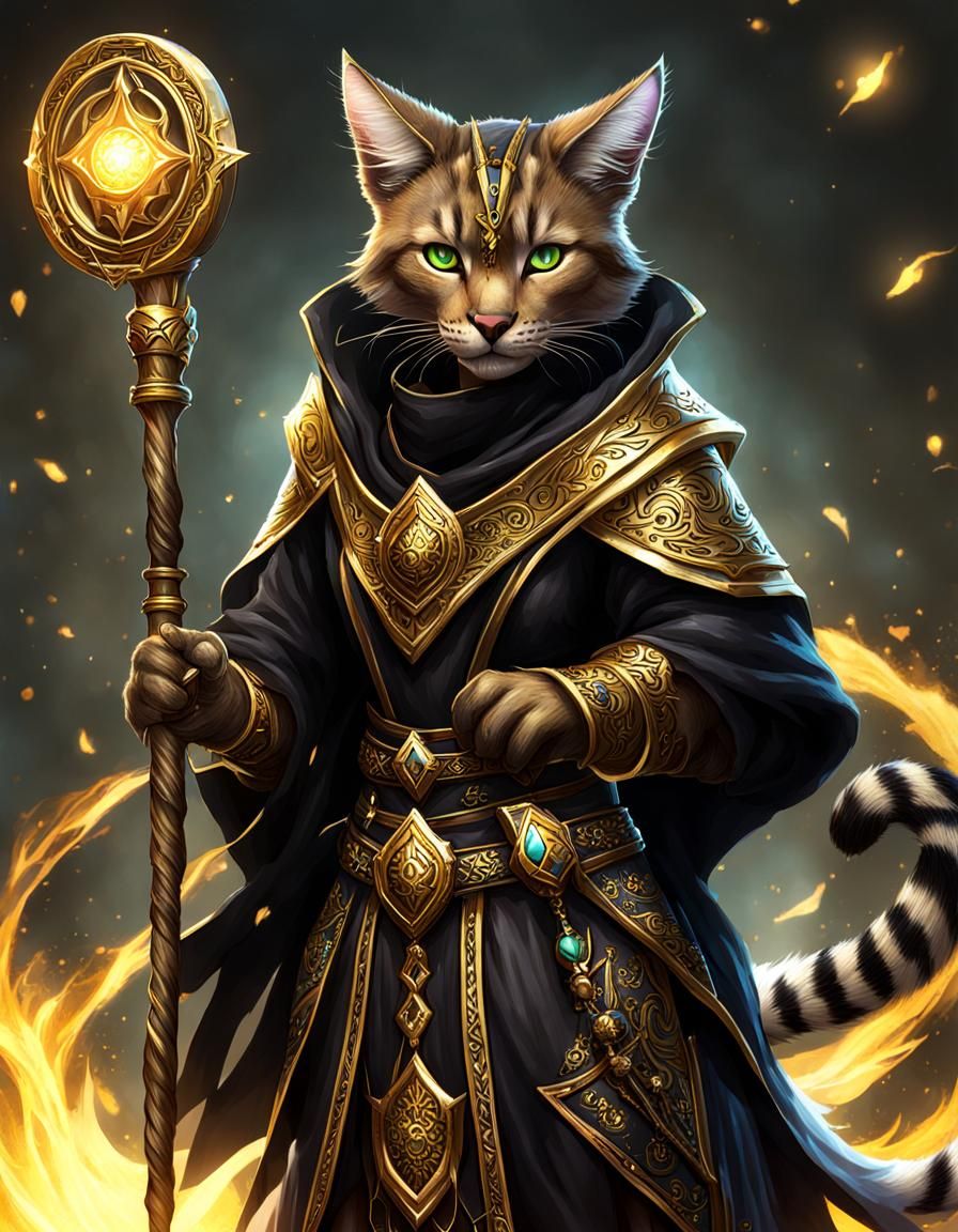 Detailed Tabaxi Mage with Gold Accents