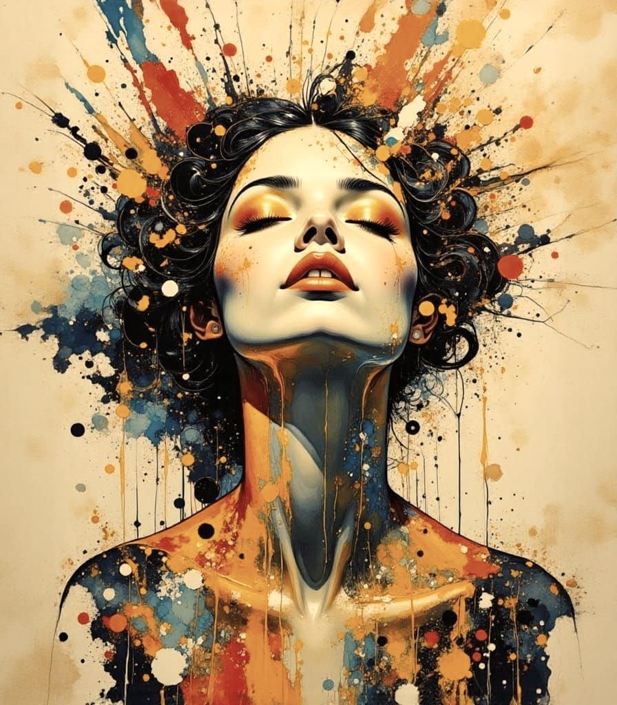 Woman's Fragmented Portrait in Expressive Collage Style