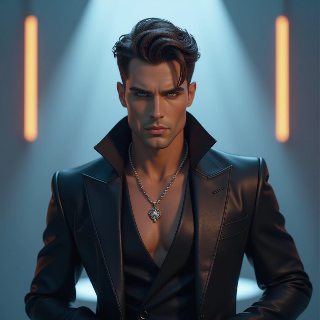 Male Character in High-Fashion Reflective Outfit