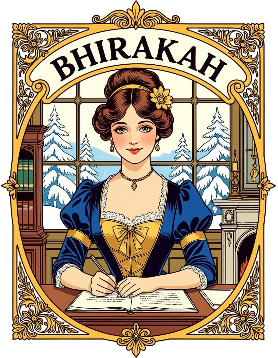 Victorian Logo Emblem for Bhirakah with Lady Writing