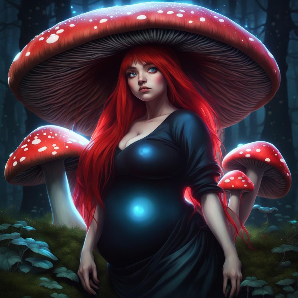 Anime Mushroom Woman in Magic Forest