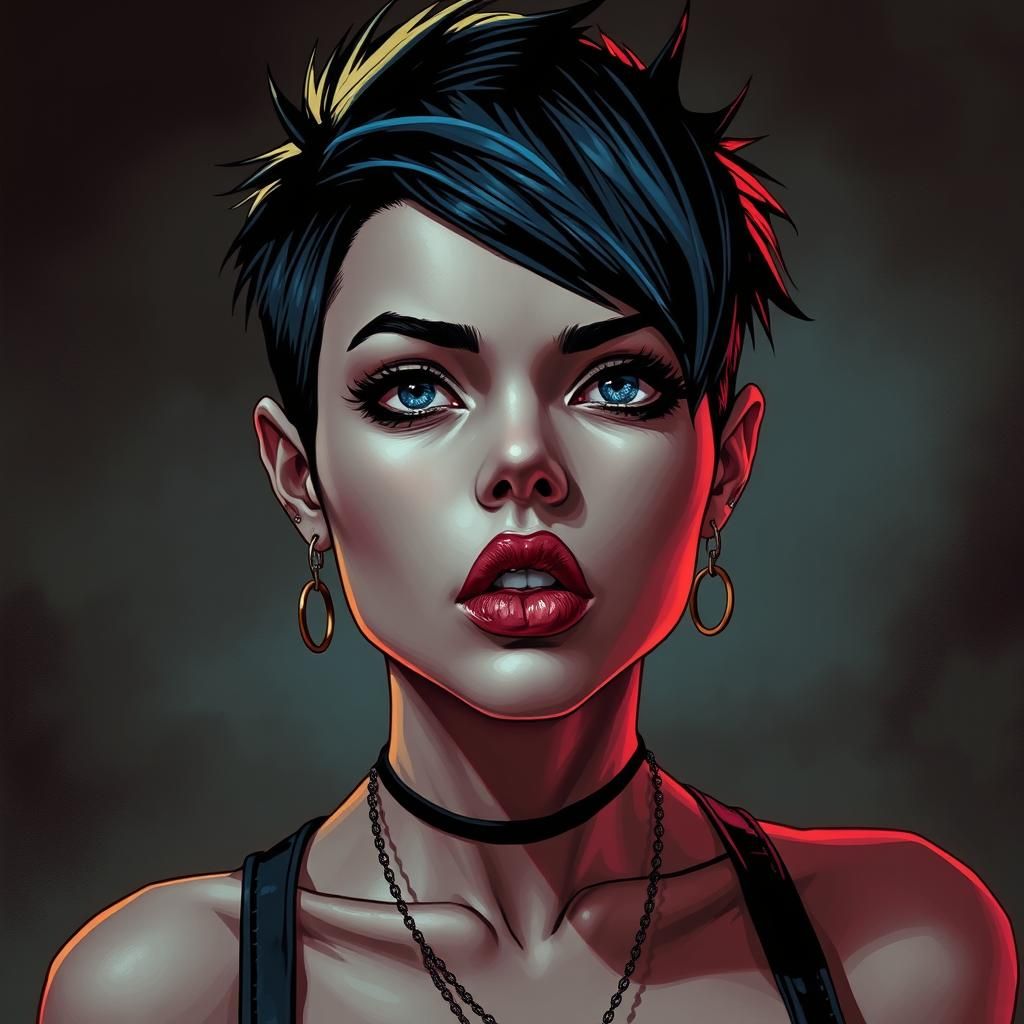 Punk Girl with Piercings in Comic Book Style