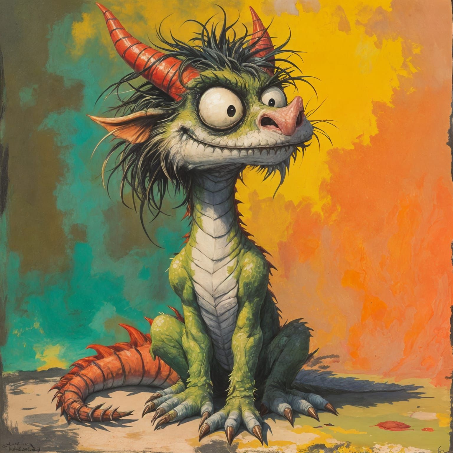 Whimsical Dragon with Wild Expressions in Fauvist Style