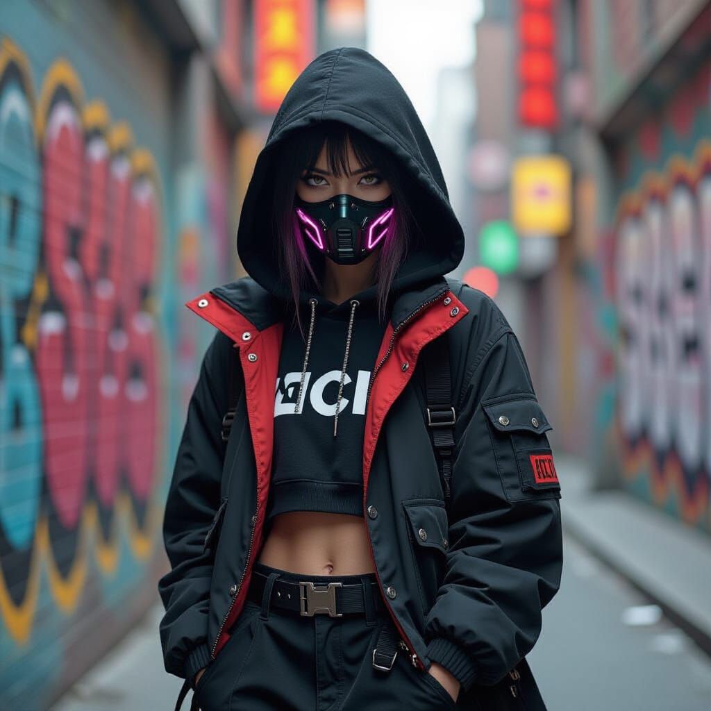 Cybergoth Street Artist in Urban Graffiti Landscape