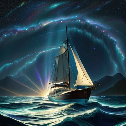 Sailboat on a Living Sea in Van Gogh Style
