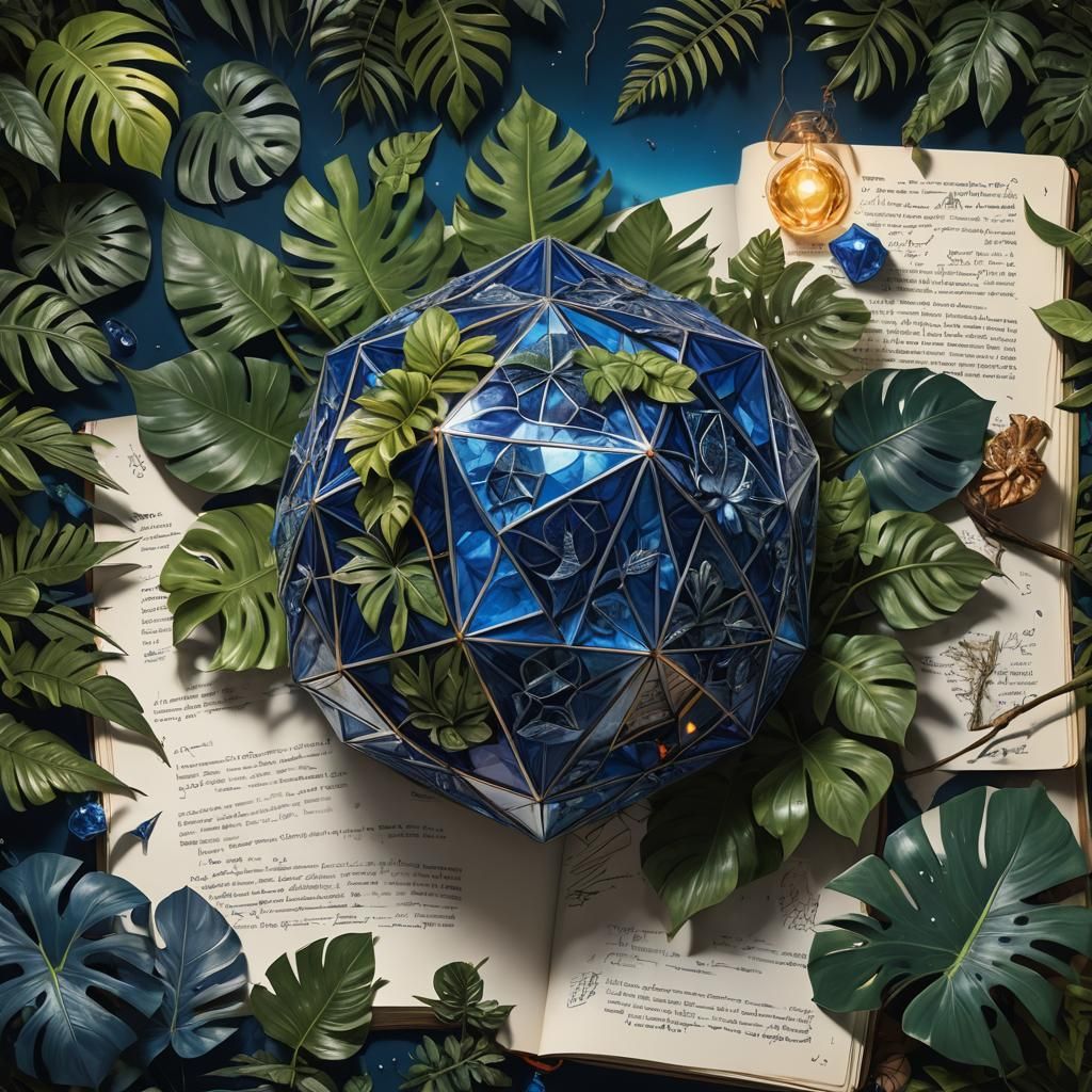 Metatron's Cube Icosahedron in Jungle, Hyperrealistic Art