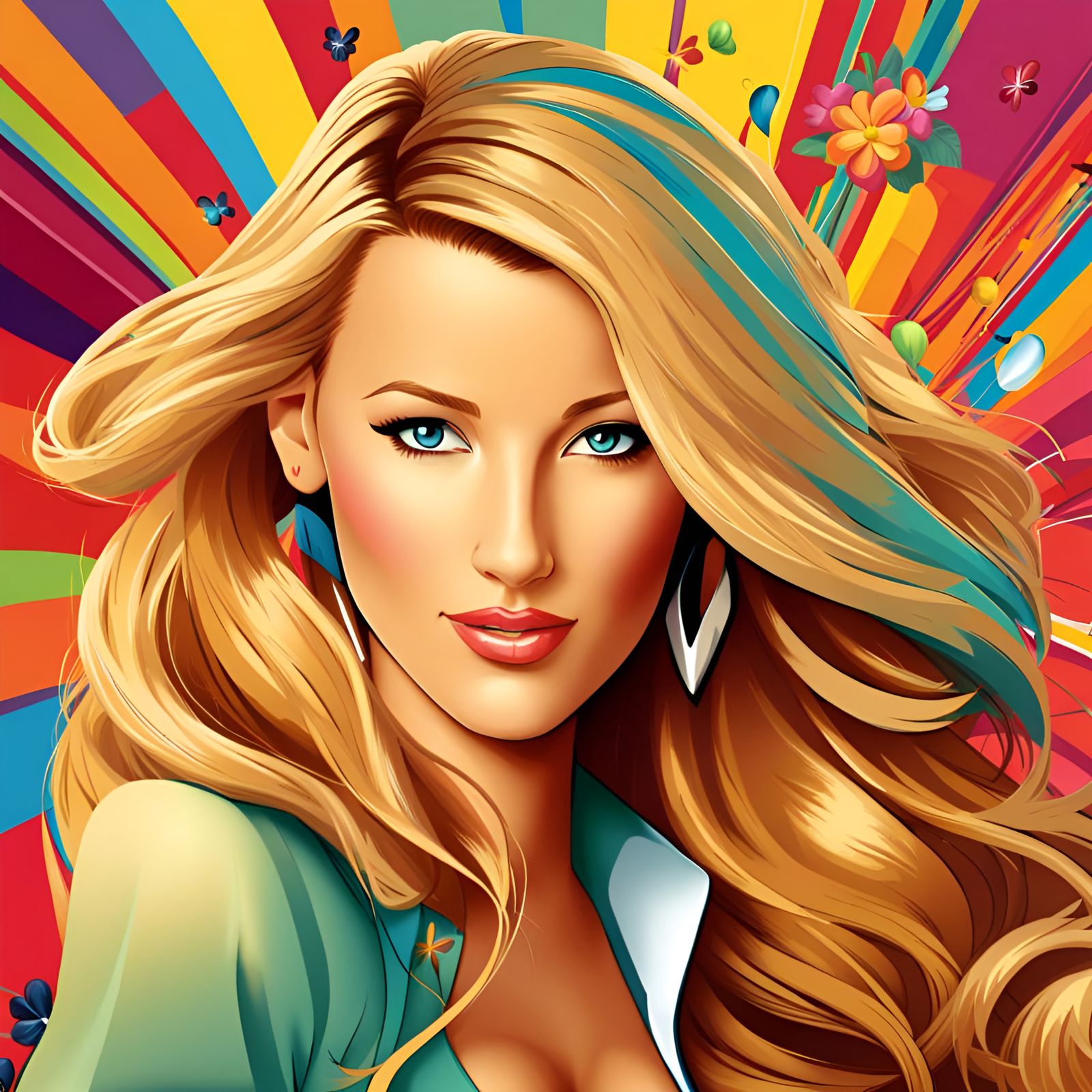 Cartoon Blake Lively with Fun Background