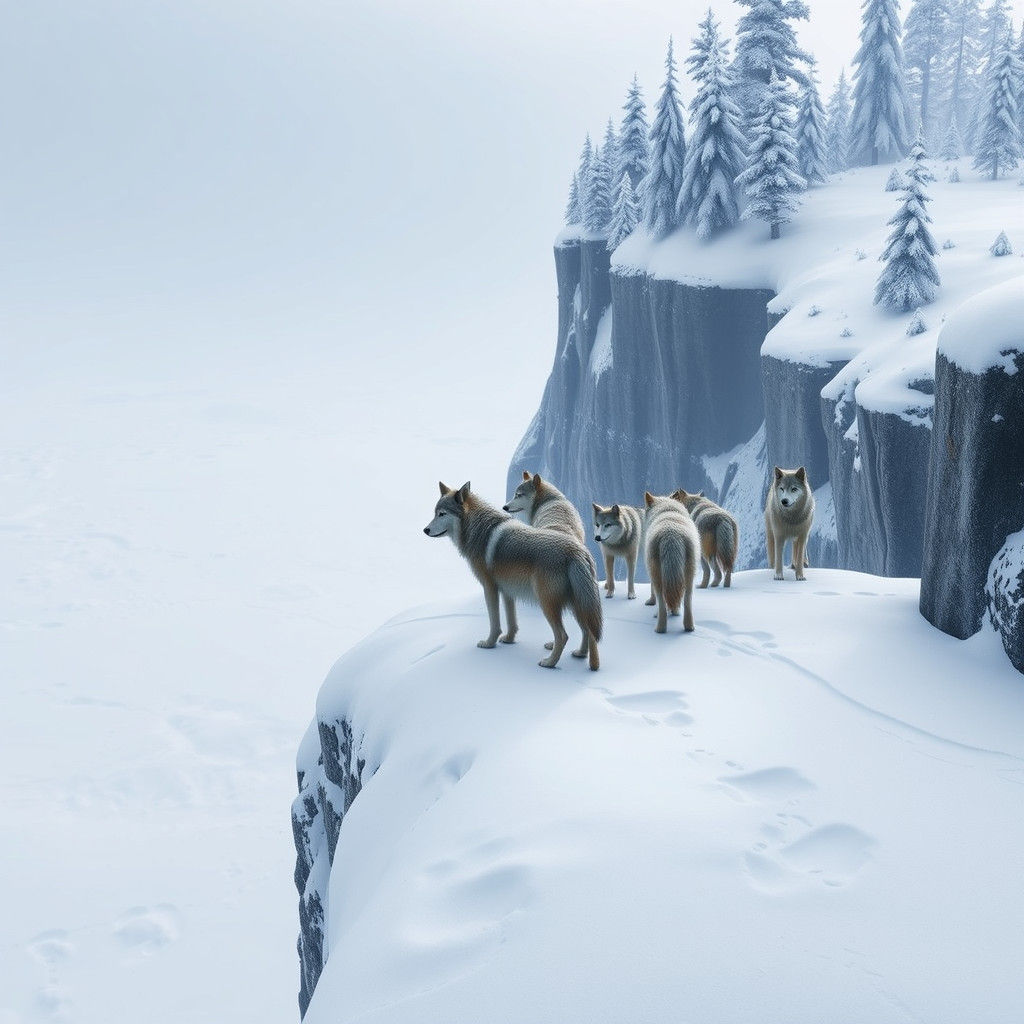 Arctic Wolves on Snowy Cliff: A Winter's Tale