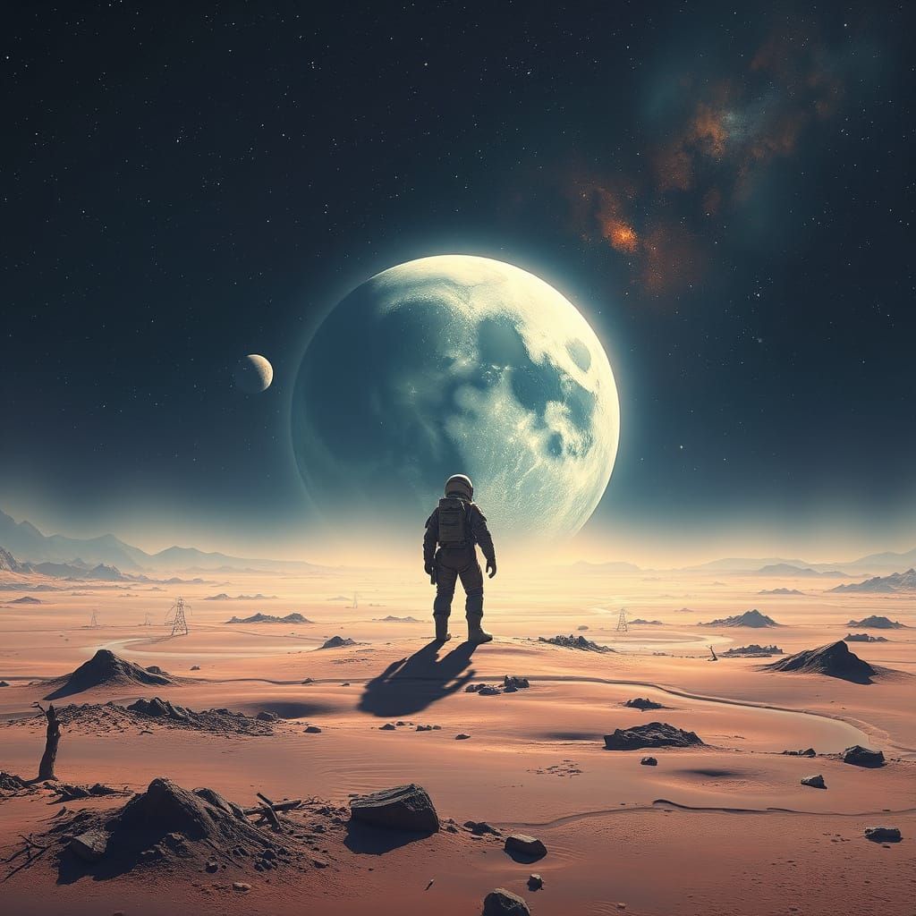 Astronaut on Barren Planet Reflects on Earth