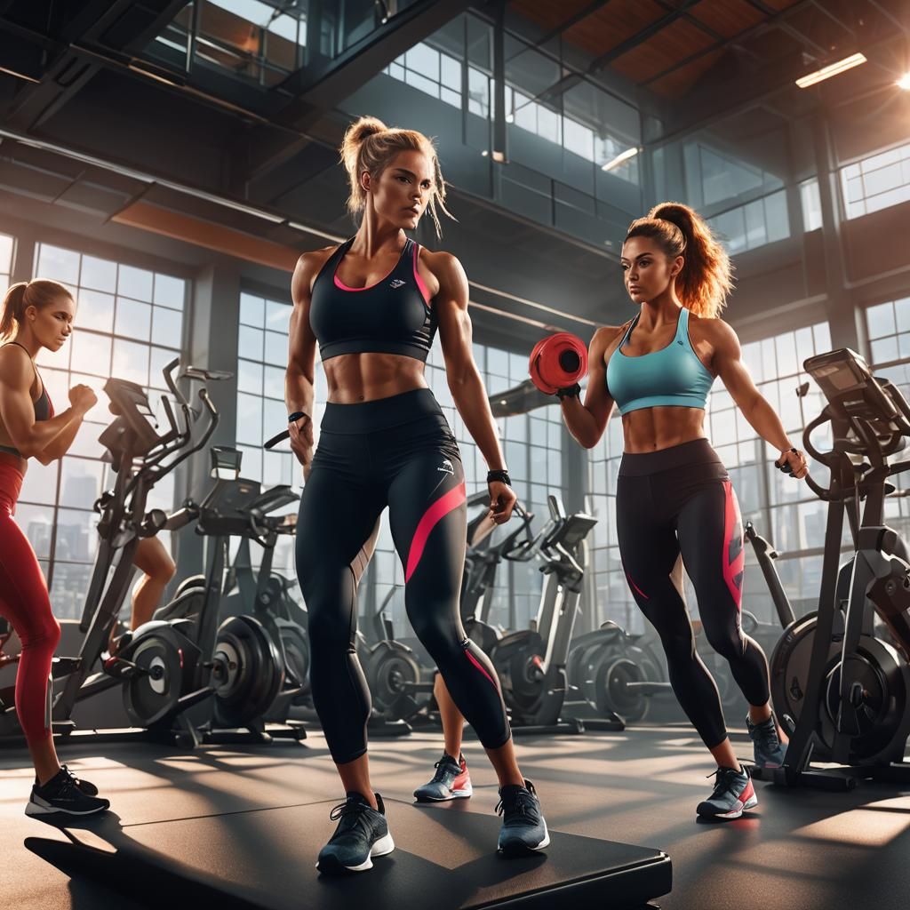 Fit Girls Training in Modern Gym: Unreal Engine 5