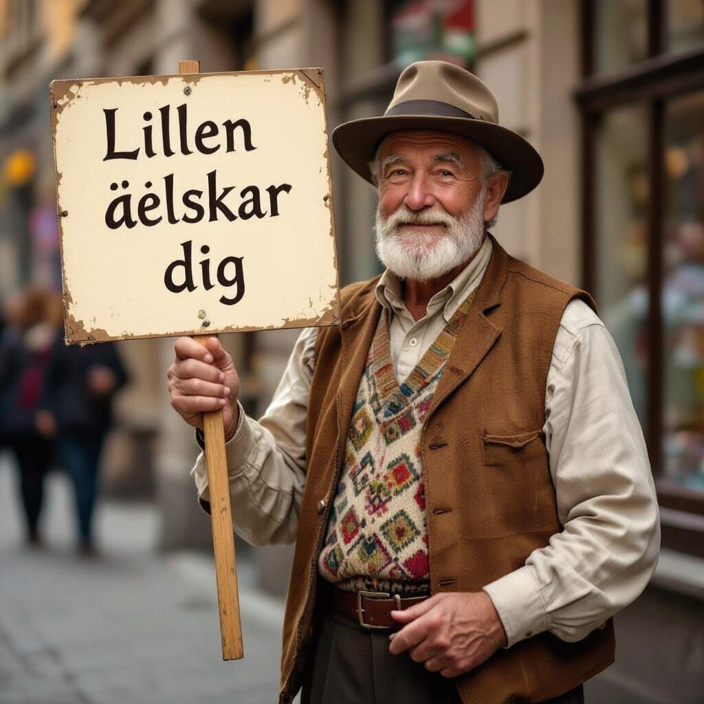 Old Man Holding a Sign with a Loving Message