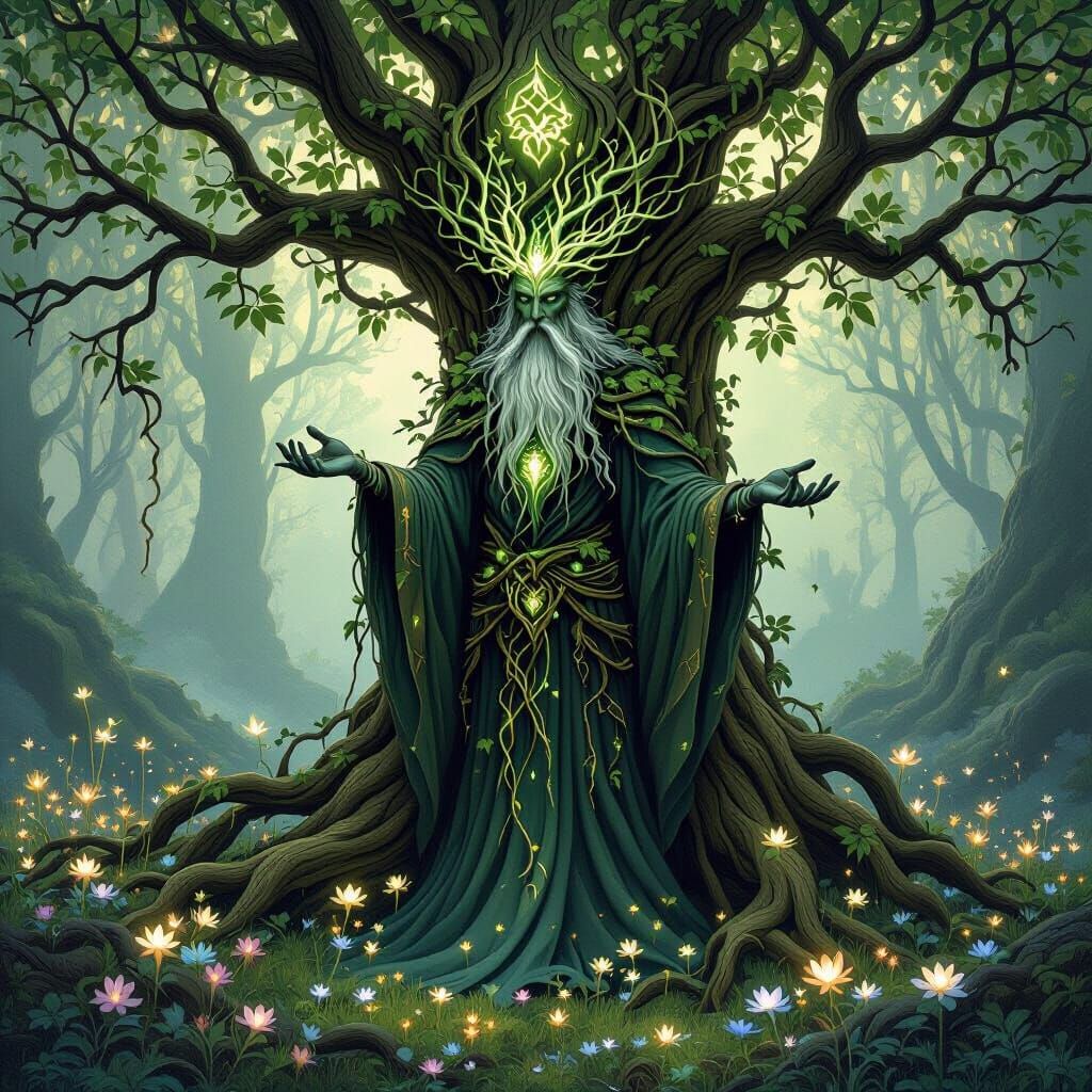 Majestic Tree Spirit in Art Nouveau Style