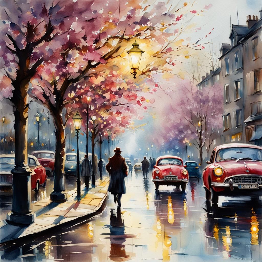 Blossoming Tree in Film Noir Style