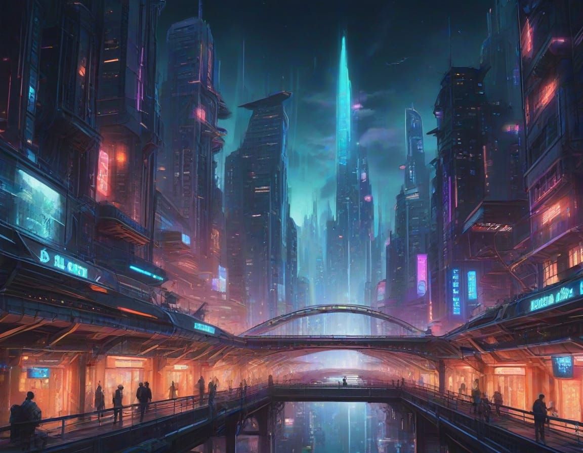 Surreal Cyberpunk Metropolis Ablaze with Neon Lights