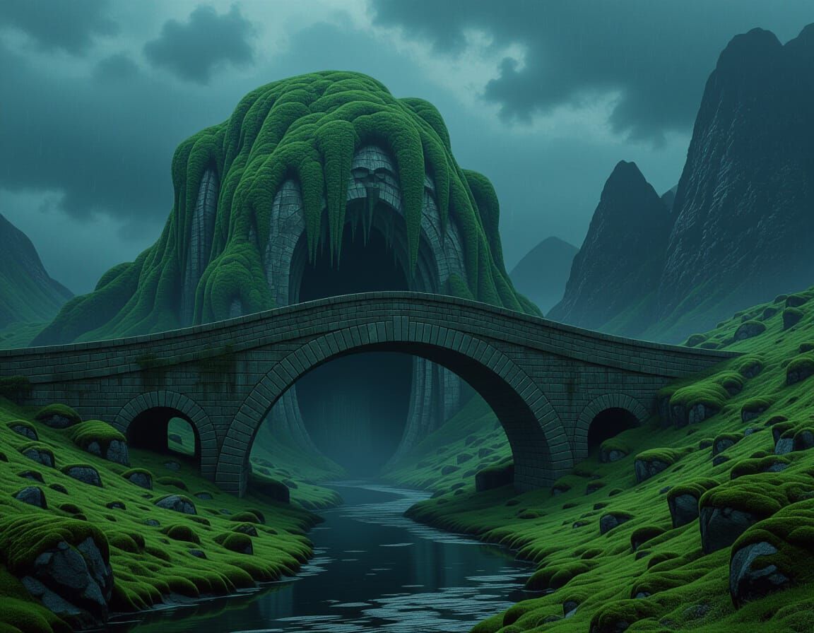 Biomorphic Stone Bridge to Cave Entrance