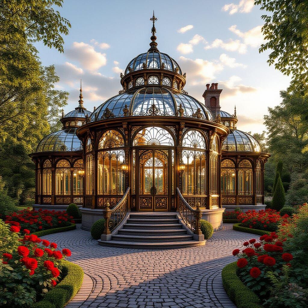 Victorian Conservatory with Art Nouveau and Steampunk Elemen...