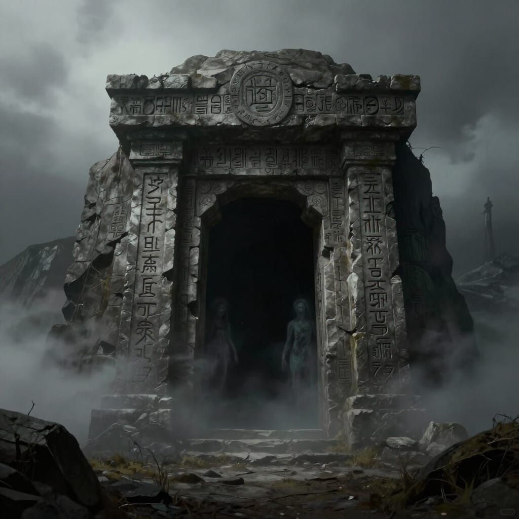 Ancient Tomb in Fog, Dark Fantasy Concept Art