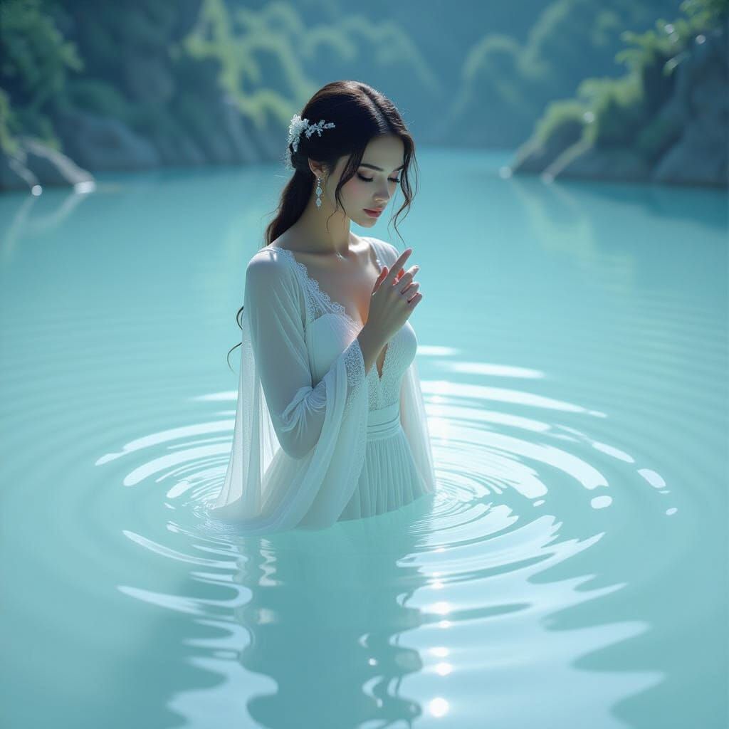 Surreal Milky Bath with Ethereal Figure