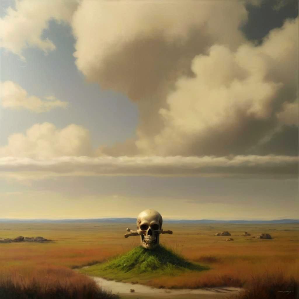 Photorealistic Skull in Green Grass: Memento Mori