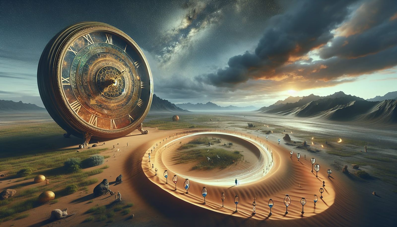 Surreal Clock in Landscape Illustrates Time