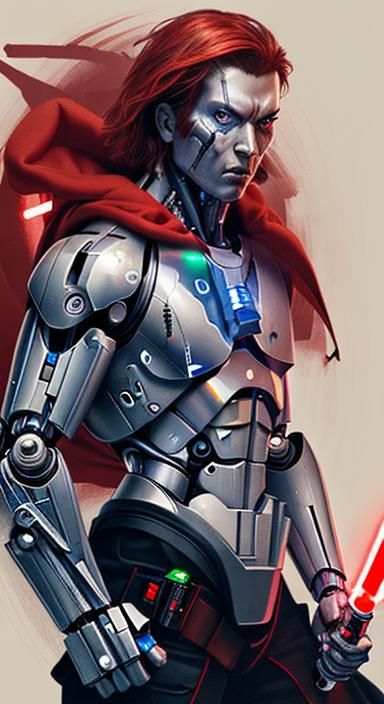 Cyborg Warrior with Lightsaber in Futuristic Style