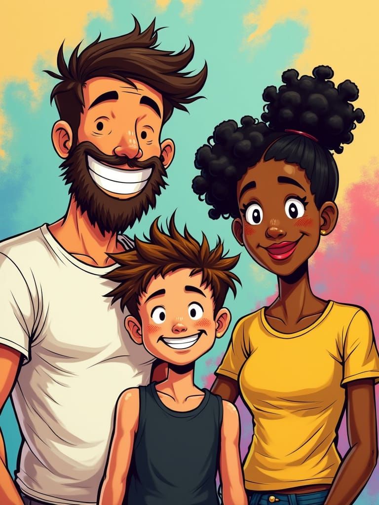 Cartoon Family Portrait in Comic Book Style