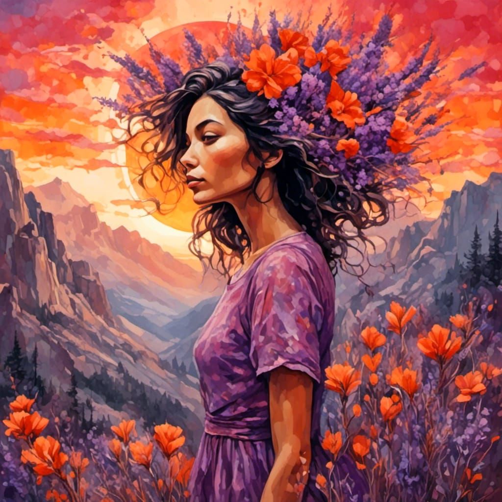 <lora:NeonBioGlowXL:1.0>  <lora:Floral Dreams:1.0> picture of a beautiful tan skin dark hair luminous woman with Indian ...