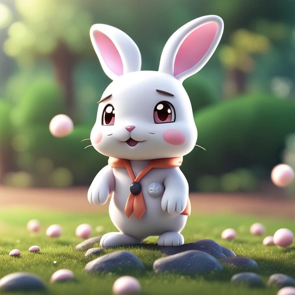 Hyperrealistic Anime Bunny: 3D Vector Art