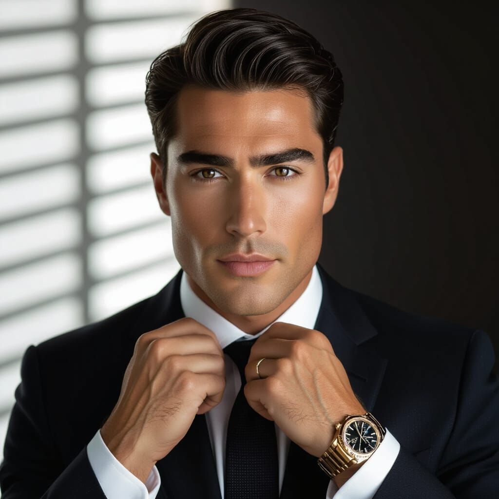 Noir Portrait of Confident Businessman in Studio Lighting