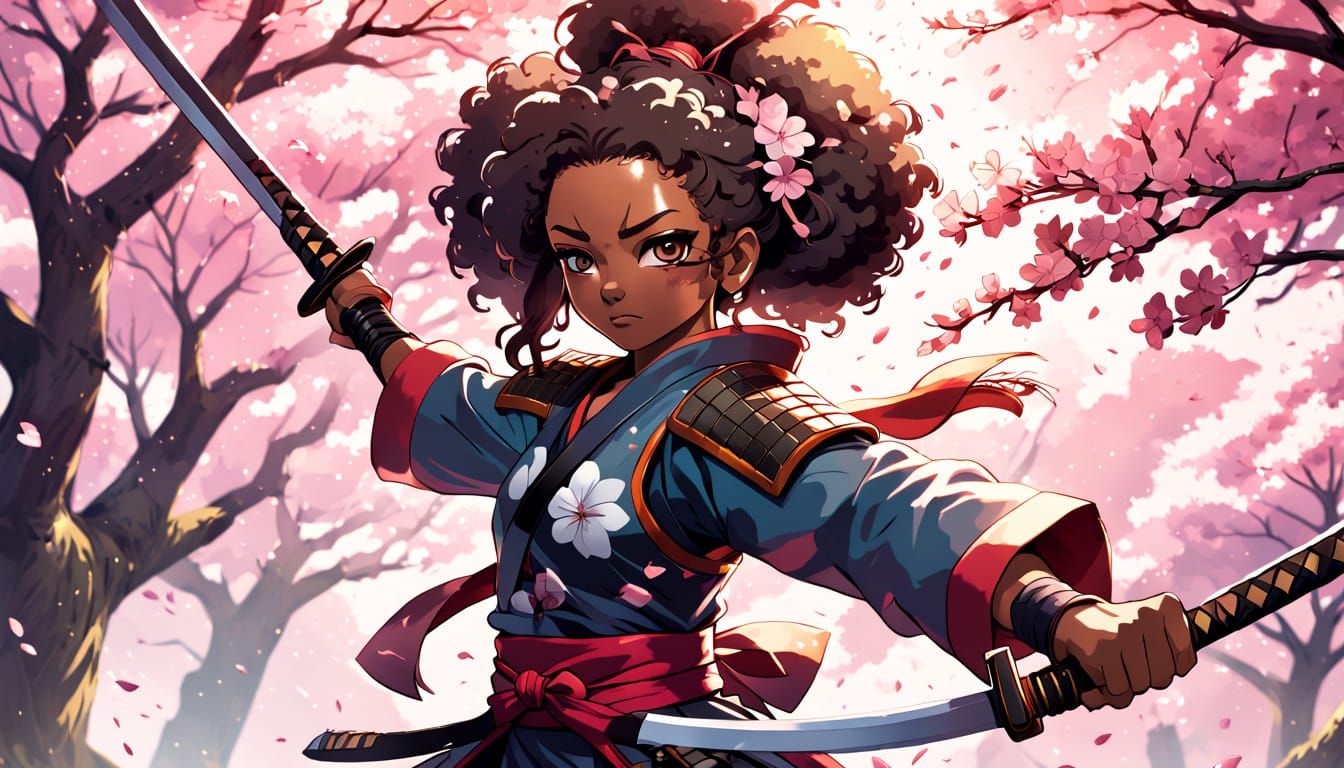 African American Samurai Warrior in Epic Anime Style