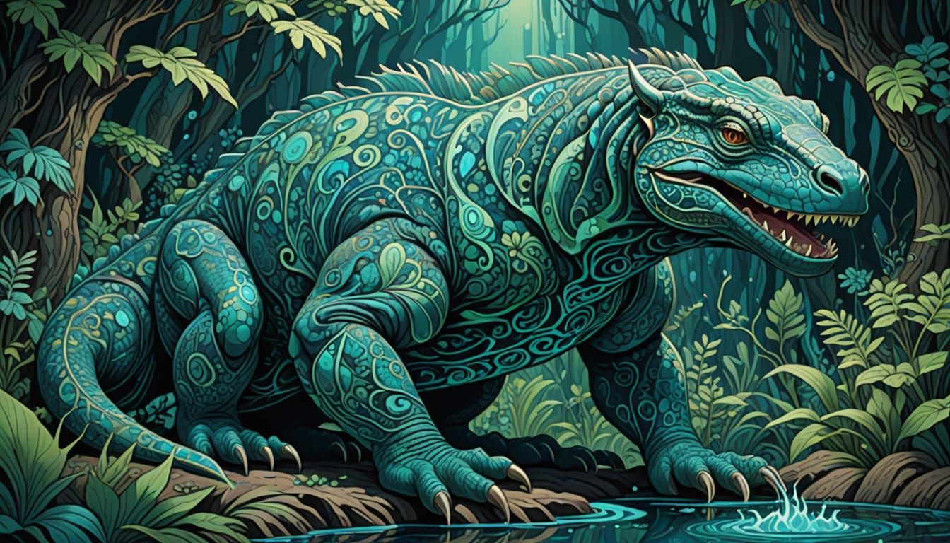 Tapestry Komodo Dragon by James Jean in Digital Art
