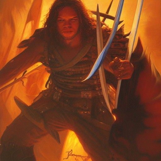 Demon Slayer Scene in Oil Painting Style