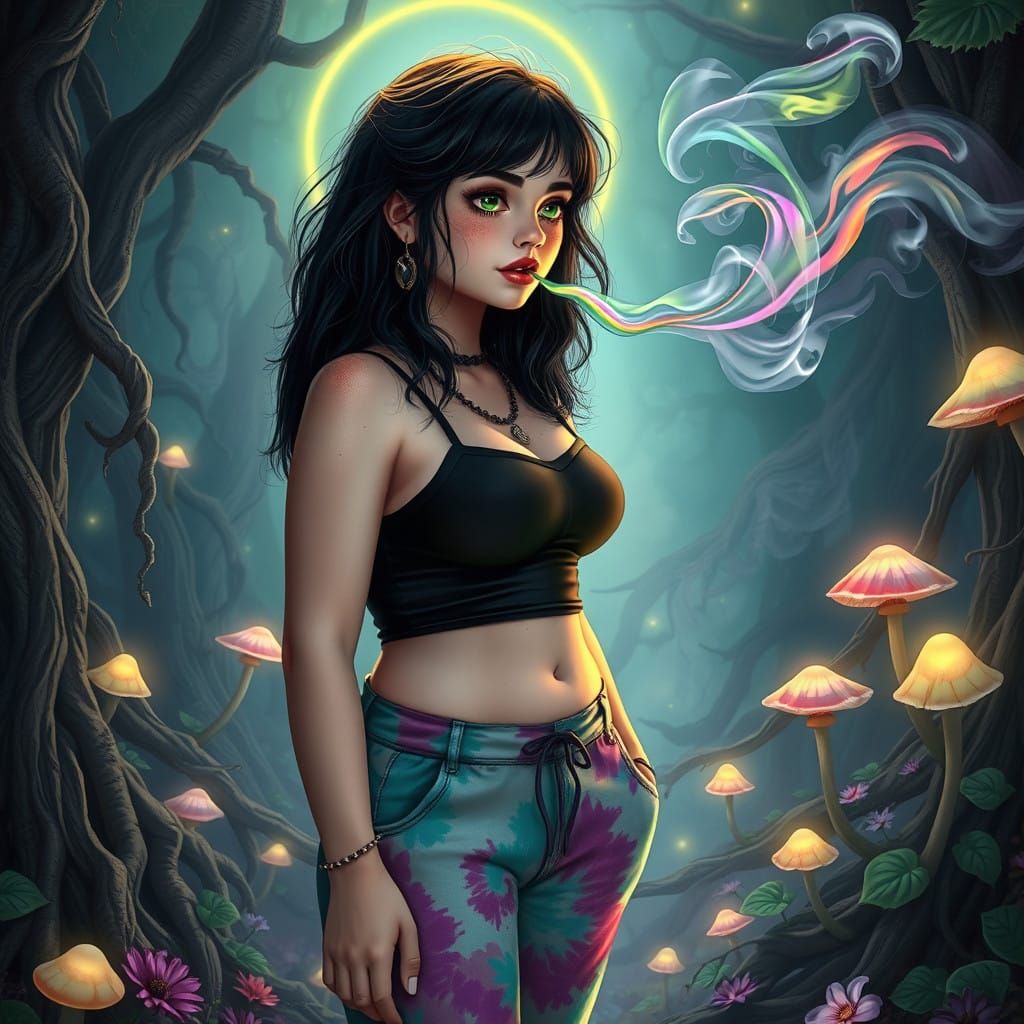 Surreal Goddess of Whimsy in Iridescent Dreamscape