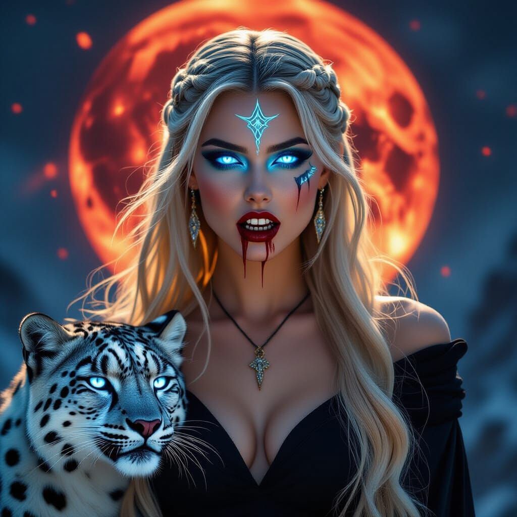 Vampire Goddess with Snow Leopard, Cinematic Film Still