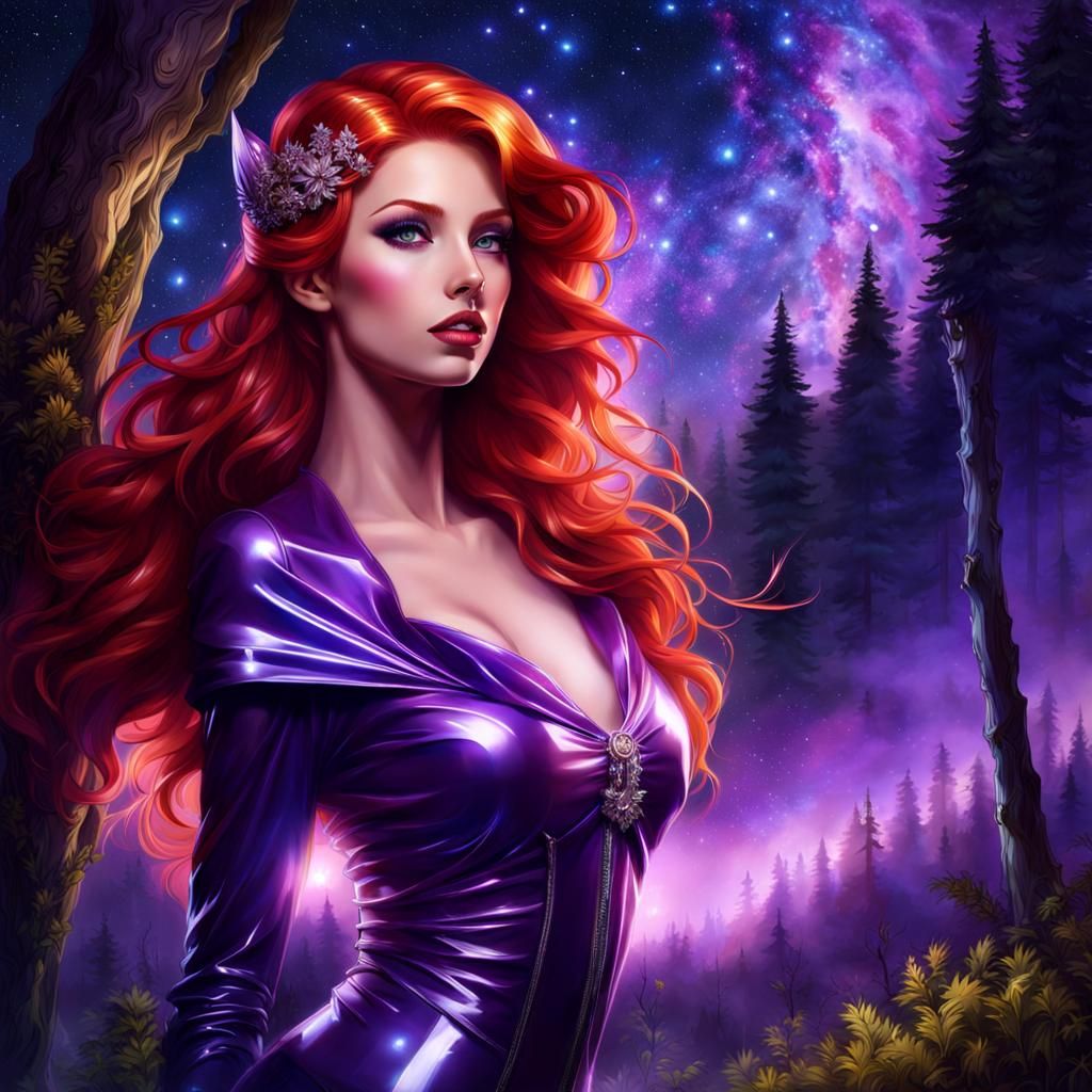 Magical Enchantress Portrait in Forest, Splash Art