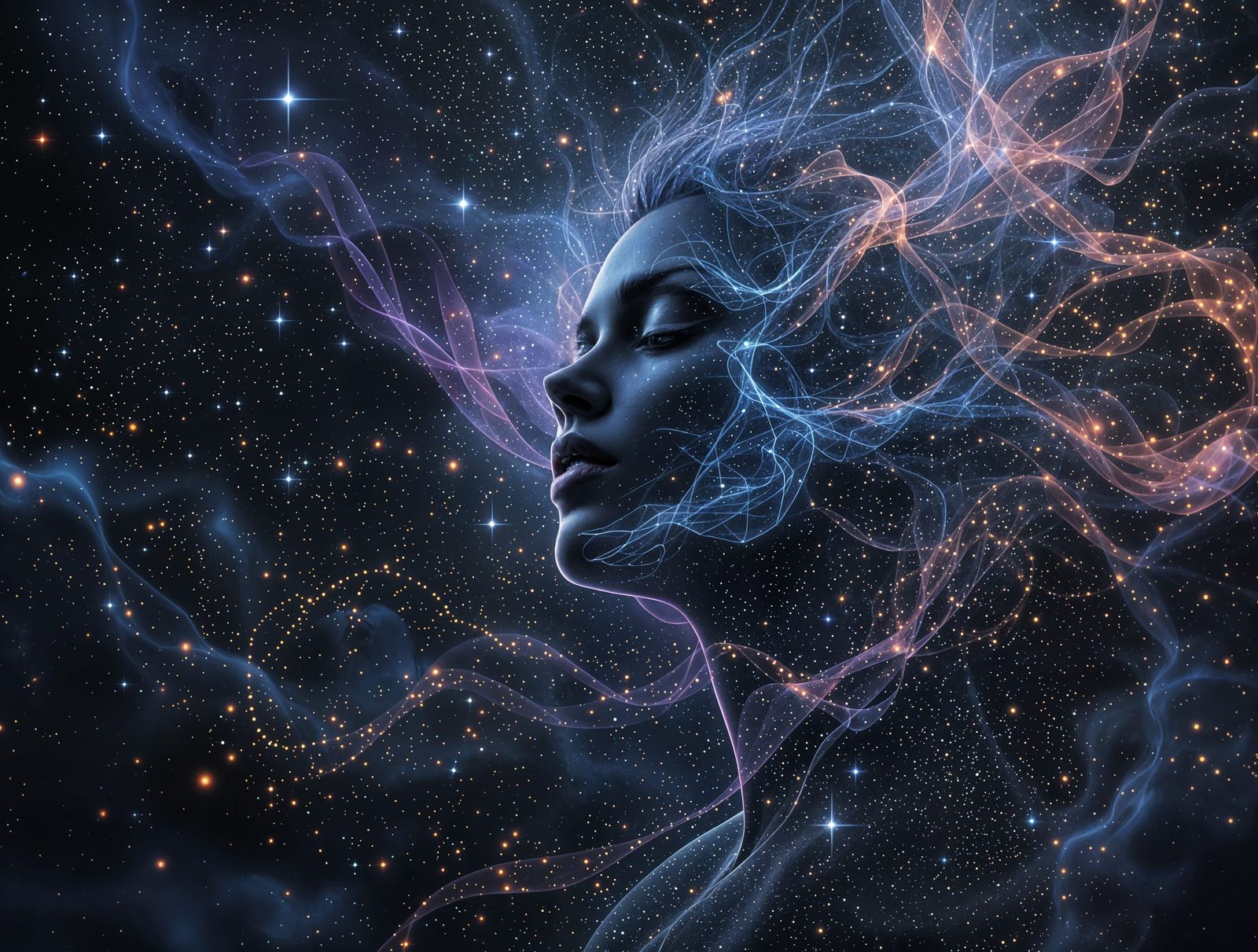 Mysterious Woman in Dark Cosmic Vortex