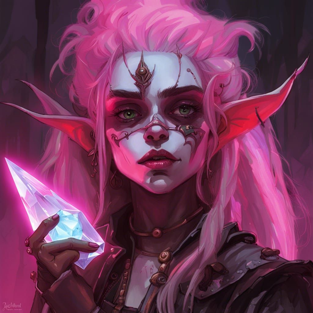Dark Elf with Crystal Shard, Fantasy Art