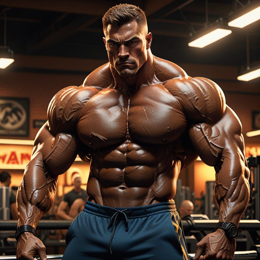 Bodybuilder Stretching: Hyper-Realistic Digital Art