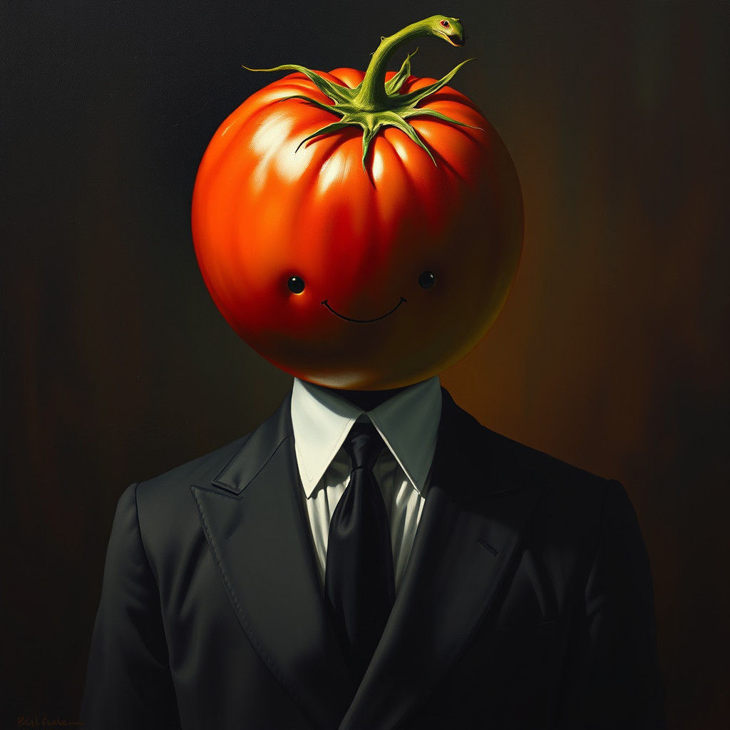 Tomato guy with an evil gleam in his eye.