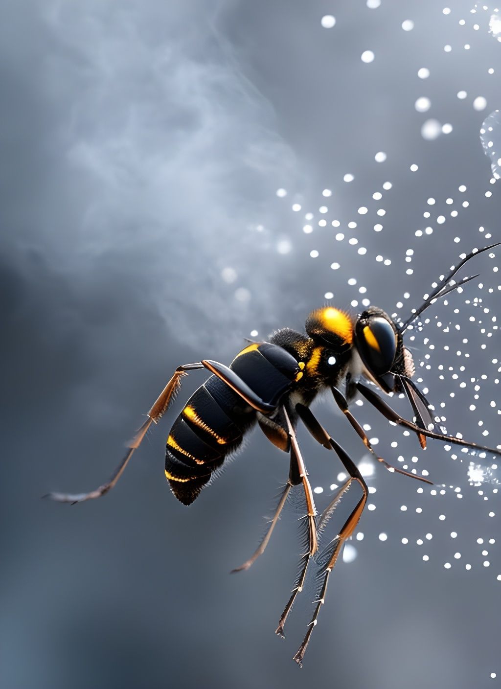 Surreal Wasp with Human Face in Smoke