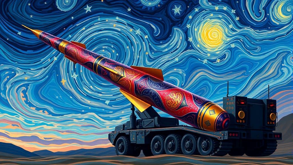 calligraphic missile in starry night