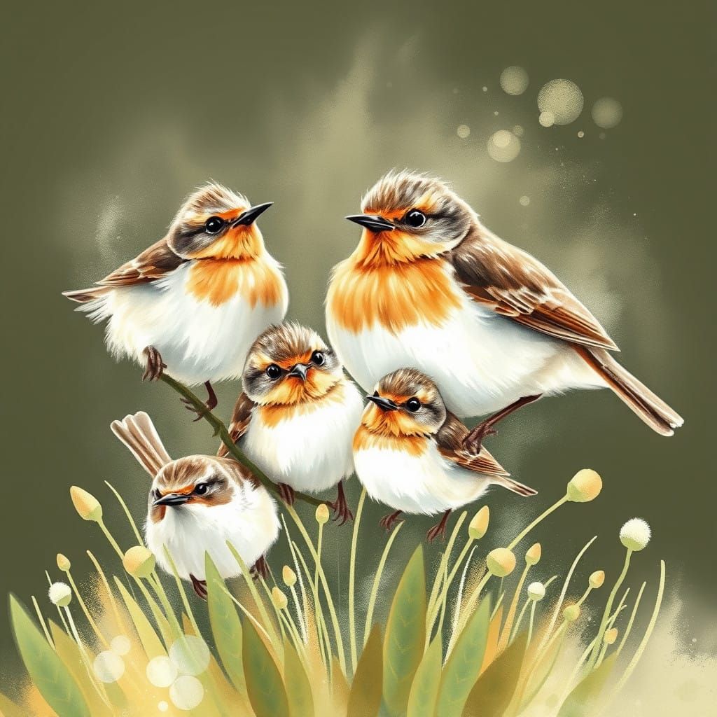 Whimsical Wren Family in Pastel Watercolour Style