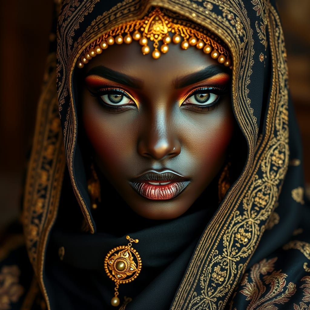 Elegant Dark-Skinned Woman in Luxurious Niqab