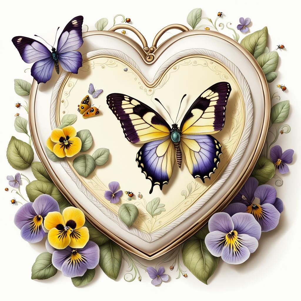 Watercolor Portrait with Violets and Insects