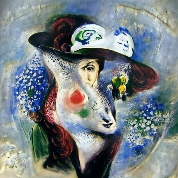 Woman with Hat: Oil Painting in Chagall Style