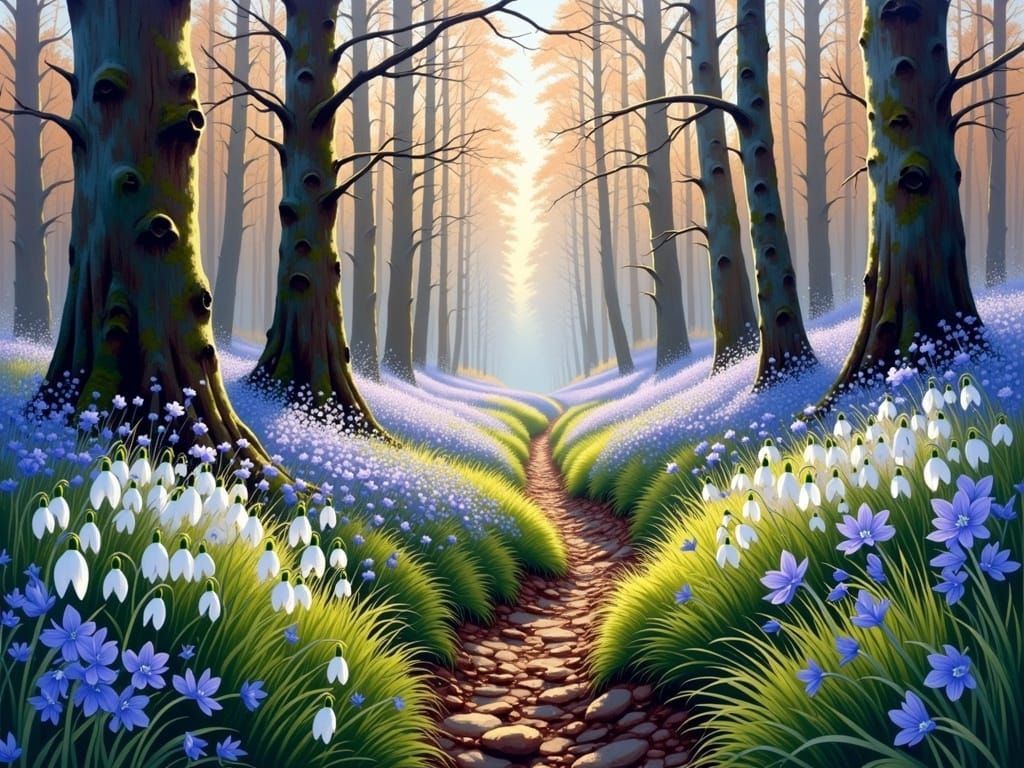 Luminous Morning Forest in Watercolor Style